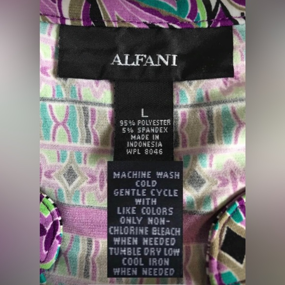 Alfani | Women’s Boho V-Neck Purple, Brown, Green, Blue Print Top Size Large - Picture 8 of 10